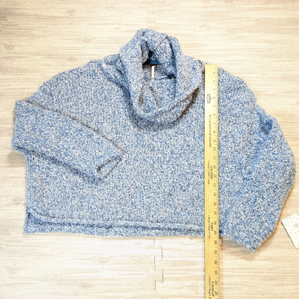 New Free People BFF Blue / White Cowl Neck Sweater‎ Winter Soft Cozy Sz XS